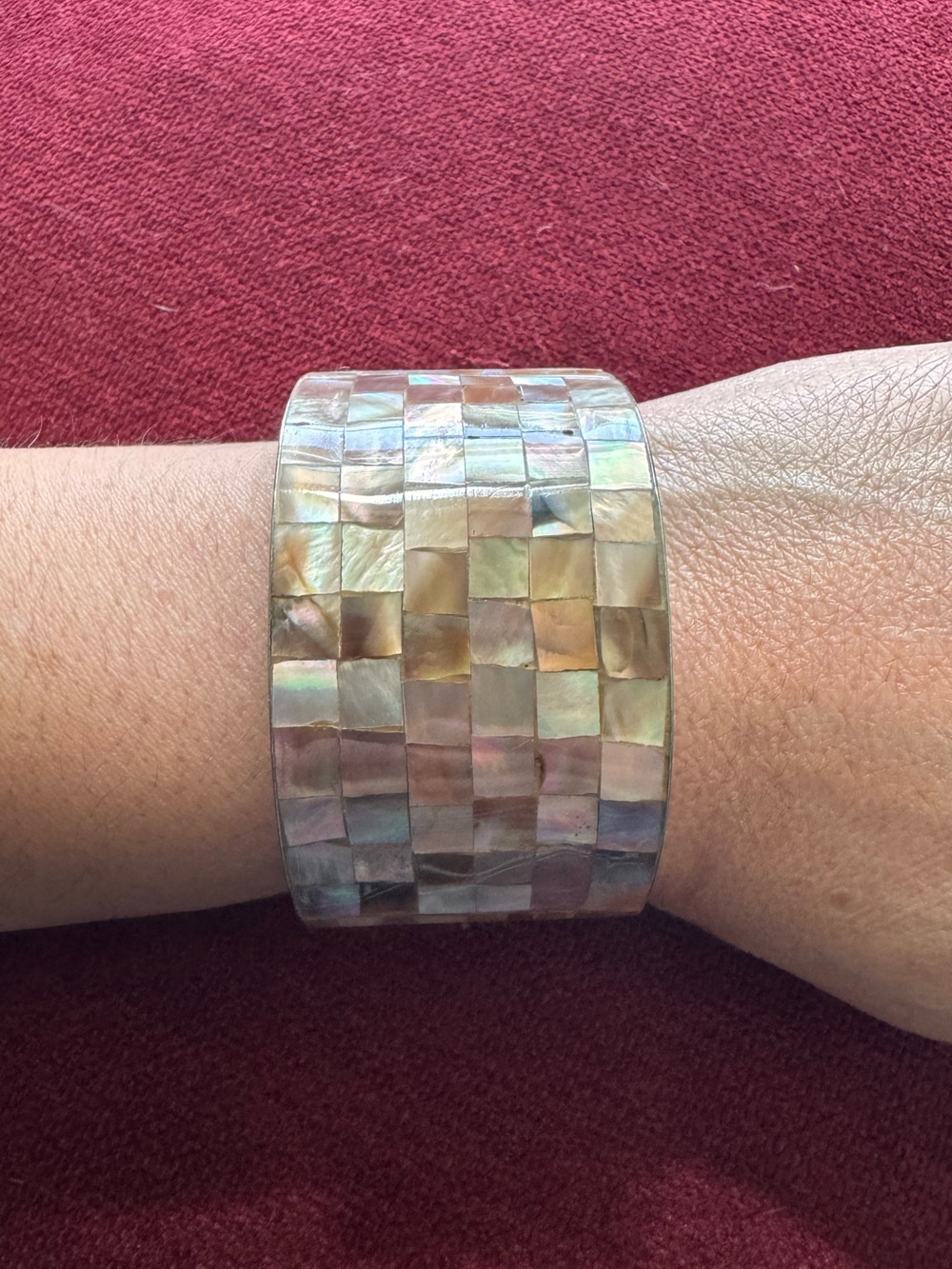 Mother of Pearl Wide Inlay Cuff Bracelet - Iridescent Neutral Tones